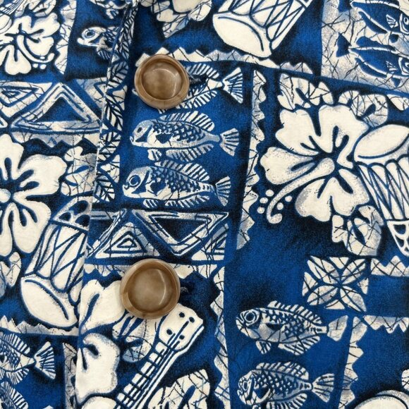 Vintage Blue Hawaiian Shirt Finding Nemo Floral Large Buttons Size‎ L - Picture 5 of 8
